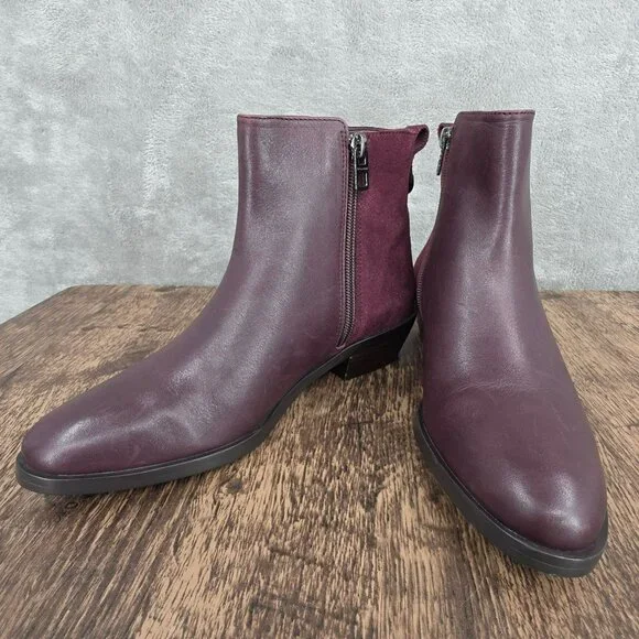 Coach Carmen Booties 6 Wine Red Suede Leather 2 Tone Designer Ankle Zip Classic
